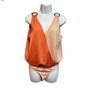 🔆 Promesa Peach / Coral Bodysuit Sleeveless - Small NWT